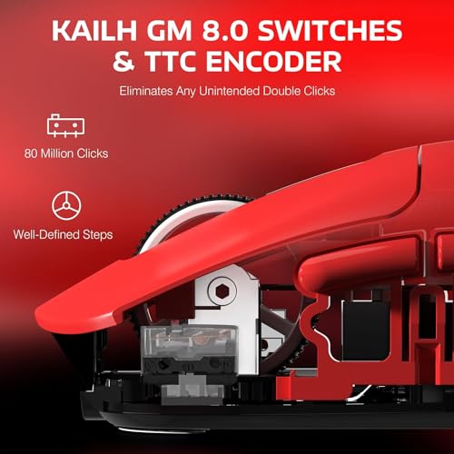 ATTACK SHARK X3 Wireless Gaming Mouse, 49g Bluetooth/2.4G/USB-C Ergonomic Computer Mouse, PAW3395 26K DPI Sensor, 200h Battery Life, Programmable Buttons Griptape, Gaming Accessories for PC/Laptop/Mac - color: Red & Griptape