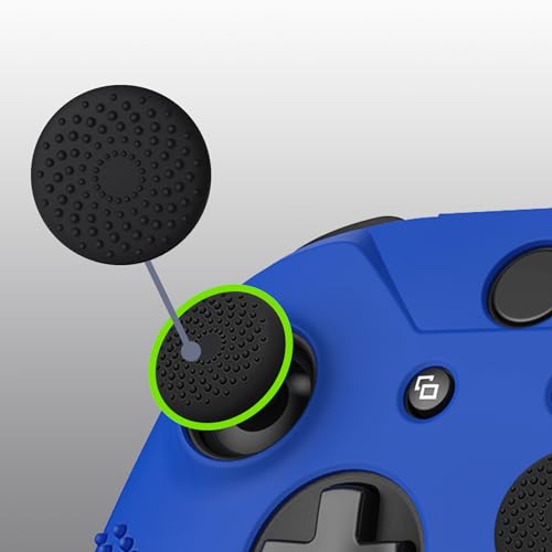 eXtremeRate PlayVital Soft Anti-Slip Dark Blue Silicone Controller Cover Skins and Black Thumb Grips Caps Protective Case for Xbox One X S Controller - Controller Without - color: Blue-Black