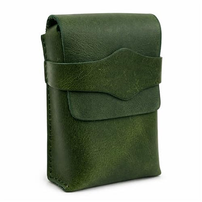 Leather Playing Card Case – Full Grain Leather Deck Holder for Poker Cards, Travel Card Deck Box Organizer with Strap Closure for Poker, Bridge, Magicians & Game Night - color: Green