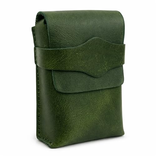 Leather Playing Card Case – Full Grain Leather Deck Holder for Poker Cards, Travel Card Deck Box Organizer with Strap Closure for Poker, Bridge, Magicians & Game Night - color: Green