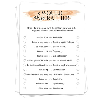 Birthday Party Games for Adults, 25 Card Interactive Group Game Set for Milestone Celebrations - A03 - color: Would She Rather