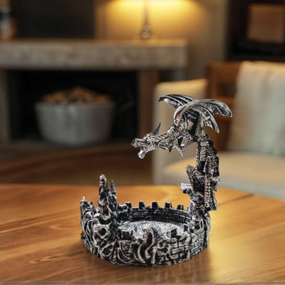 Antique-Style Composite Dragon Display Tray (Zinc Alloy & Resin) – Premium Edition & DND Dice Tray - color: Antique Silver