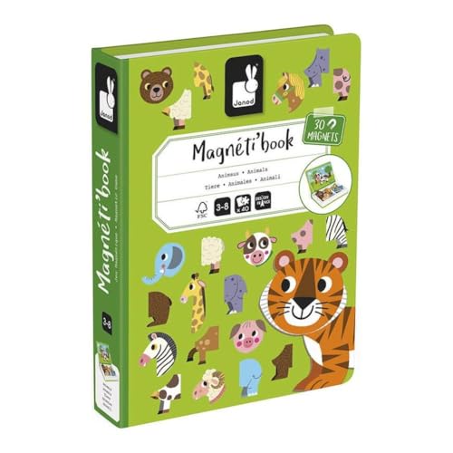 Janod MagnetiBook 41 pc Magnetic Animal Mix and Match Game - Creative Play - Enhances Motor Skills - Develops Dexterity and Coordination - Easy Storage, Educational, Safe | Creative Educational Play - Enhances Motor Skills - Develops Dexterity and Coordin
