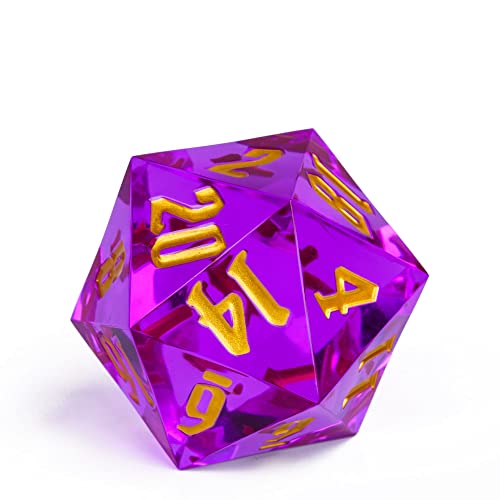D20 Single Dice 55mm, 20 Sided DND Dice, Giant D20 D&D Polyhedral Dice Large D20 for RPG Table Games (Transparent Peach/Golden Numbers) - color: Transparent Peach/Golden Numbers