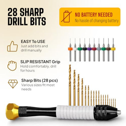 Precision Pin Vise Hand Drill Set, 28 Micro Drill Bits for Jewelry & Resin - style: Precision – 28 Bits
