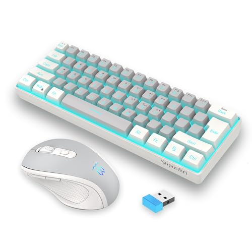 Snpurdiri 2.4G Wireless Gaming Keyboard and Mouse Combo, Include Mini 60% Mechanical Feel RGB Backlit Keyboard, Ergonomic Vertical Feel Small Wireless Mouse(White and Grey) - color: White Grey Combo