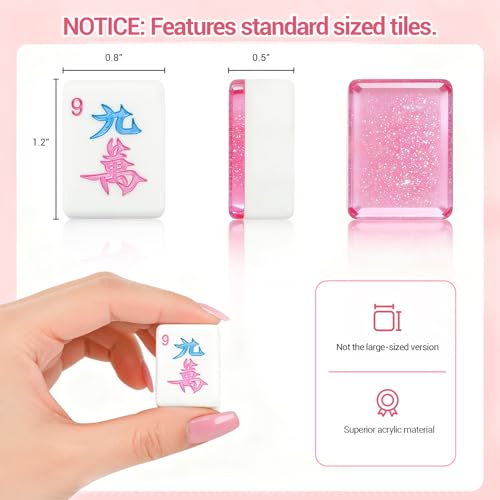 American Mahjong Tile Set, 166 Tiles (1.2”), Cute Mini Tiles-Starlight Pink | Mahjong Tile Set with Carrying Bag, Dice, Mat, Portable Travel Complete Game Set for Home Outdoor Enthusiast Gift - color: Starlight Pink