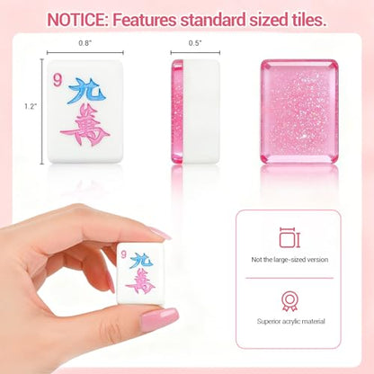 American Mahjong Tile Set, 166 Tiles (1.2”), Cute Mini Tiles-Starlight Pink | Mahjong Tile Set with Carrying Bag, Dice, Mat, Portable Travel Complete Game Set for Home Outdoor Enthusiast Gift - color: Starlight Pink