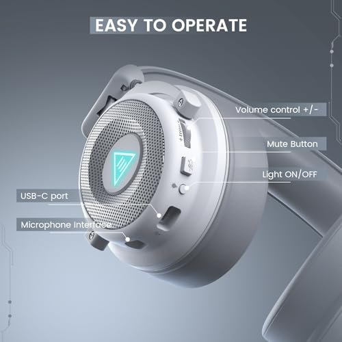 EKSA USB Gaming Headset for PC, Computer Gaming Headphones with Detachable Microphone Noise Cancelling, 7.1 Surround Sound, 50MM Driver, Wired Headset for PS4 PS5, Xbox One, Laptop (White) - color: White