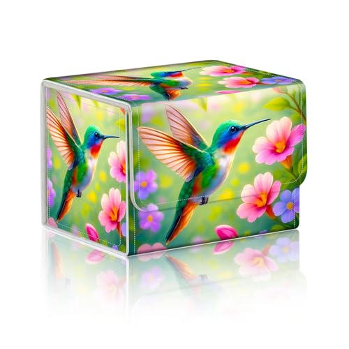 Trading Card Storage Box, Premium PU Leather with Magnetic Closure, Holds 100+ for MTG Cards, Hummingbird Among Flowers Durable Deck Box for Magic the Gathering, Trading Card Games - color: Hummingbird Among Flowers