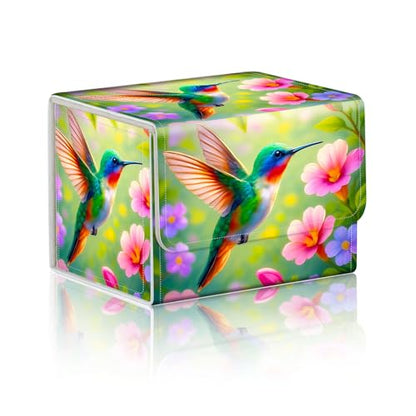 Trading Card Storage Box, Premium PU Leather with Magnetic Closure, Holds 100+ for MTG Cards, Hummingbird Among Flowers Durable Deck Box for Magic the Gathering, Trading Card Games - color: Hummingbird Among Flowers