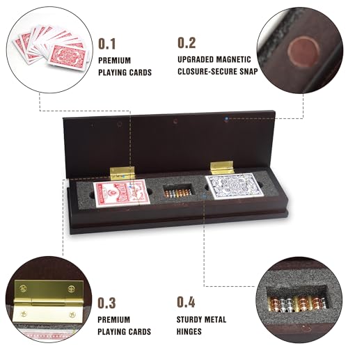 Wooden Cribbage Board Game Set with Metal Pegs and 2 Decks of Playing Cards, Travel Cribbage Board with Card Storage, Magnetic Lock, Classic Continuous 3 Track Cribbage Set for Family