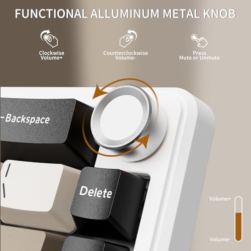 ATTACK SHARK X66 Wireless 60% RGB Mechanical Gaming Keyboard-Cheese White | Volume Knob,Tri Mode-USB-C Wired/BT5.0/2.4Ghz,Gasket Mount,PBT Keycap,Hot Swappable Strawberry Switch,TKL,NKRO for PC Win Mac - color: Cheese White