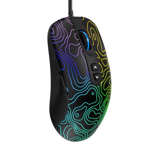 Womier G706 USB Wired Gaming Mouse for PC Computer Windows Mac Laptop, Lightweight Silent RGB Backlit Mouse with Adjustable 12000DPI/7 Programmable Side Buttons,Topographic Theme (Black Topographic) - color: Black Topographic