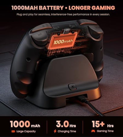 PC Controller with Hall Effect Joysticks & Trigger, Wireless PC Gaming Controller with Charging Dock & RGB Design, 1000Hz Polling Rate, No Drift, Programmable Back Buttons, Turbo, Gaming Controller for Windows PC/Switch/Android/iOS - color: Black