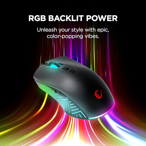 Rampage Spear V2 Black Wired Gaming Mouse with RGB Lighting – 12800 DPI, 7 Programmable Buttons, Lightweight Ergonomic Gaming Mouse for PC/Mac/Laptop Gamers - color: Black