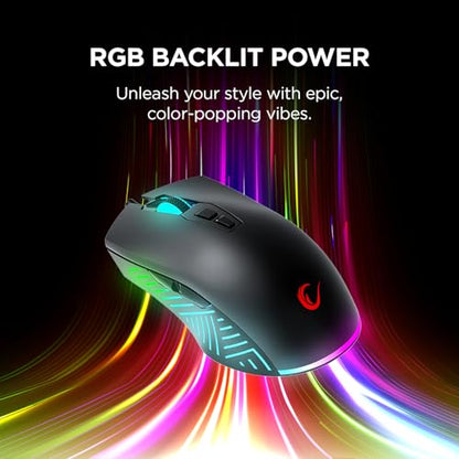 Rampage Spear V2 Black Wired Gaming Mouse with RGB Lighting – 12800 DPI, 7 Programmable Buttons, Lightweight Ergonomic Gaming Mouse for PC/Mac/Laptop Gamers - color: Black