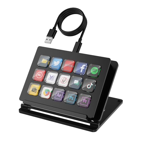 15-Key LCD Macro Keyboard, Customizable Stream Controller with Programmable Shortcut Keys for OBS, Twitch, YouTube, Zoom, Photoshop – All-in-One Productivity Control Pad for PC & Mac