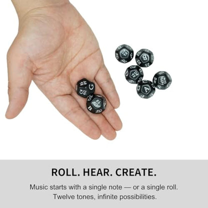 Music Dice Set – 7 Black 12-Sided Dice with Twelve-Tone Scale (12-TET) – Perfect for Composition, Improvisation, Music Education & Teaching – Includes Velvet Carry Bag