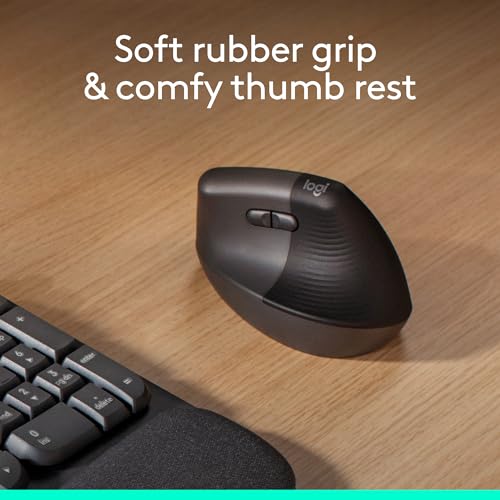 Logitech Lift Vertical Ergonomic Wireless Mouse - Graphite | Connect via Bluetooth or included Logi Bolt USB-A receiver, quiet clicks, 4 of 6 buttons customizable, Windows Mac compatible - color: Graphite, style: Right-Handed
