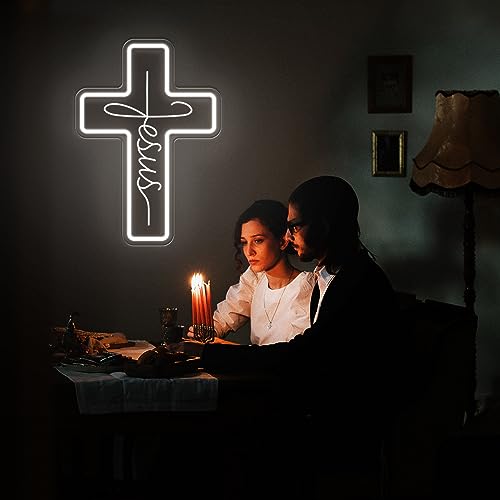 Jesus Cross Neon Signs, Dimmable LED Neon Lights for Wall Decor Bedroom Home Room Party Decor, Light Up Sign for Wedding Christmas Easter Celebrations New Year Gifts - style: Cross White