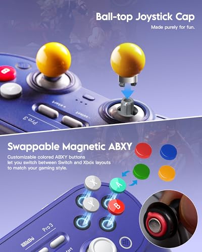 8Bitdo Pro 3 Bluetooth Controller (Purple) - TMR Joysticks | For Switch/Switch 2, Windows/Apple/Android, Swappable ABXY Buttons, Pro Back Buttons, Hall Effect Triggers, Charging Dock - color: Purple, size: Pro 3
