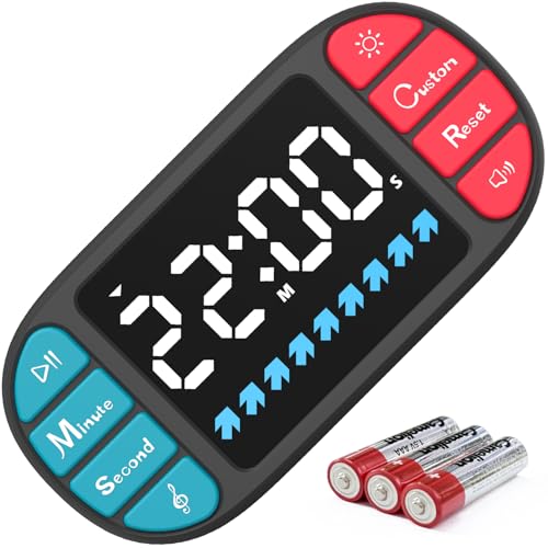 Digital Kitchen Visual Timer: 3.6'' Large LED Display, Magnetic, 3 Brightness, 4 Alarms and Volume, Memory Function, Countdown Count up for Cooking, Classroom, Home Gym, AAA Battery Included - color: Black