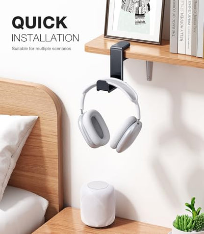 Coolpow Gaming Headphone Stand for Desk【360°Rotating】PC Headset Holder for Desk Hook Mount, Headset Stand Holder Clip Under Desk Headphone Hanger for Airpods Max, HyperX, Sennheiser All Headphone Size