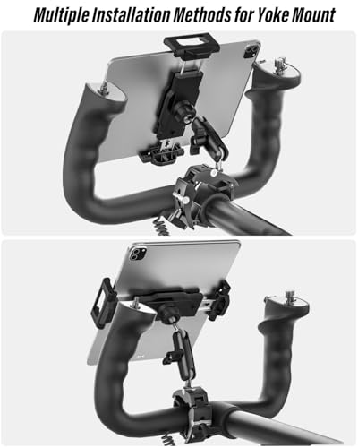 Aluminum Tablet Yoke Mount - [Large Clamp] [Thick Case Friendly] Airplane Tablet Holder, Aviation Flight Stick Clip Stand for Pilot, for iPad Pro Air Mini, iPhone, Galaxy, Fire, 6-15.6" Devices