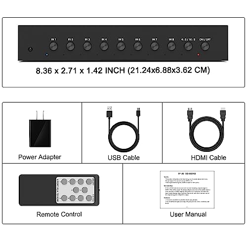 LVY 8 Port RCA to HDMI Converter - 8 AV Inputs, 1 HDMI Output - 720/1080P Support, Compatible with WII, N64, PS2, PS3, VHS, VCR, DVD Players - style: 8AV to HDMI Converter