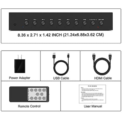 LVY 8 Port RCA to HDMI Converter - 8 AV Inputs, 1 HDMI Output - 720/1080P Support, Compatible with WII, N64, PS2, PS3, VHS, VCR, DVD Players - style: 8AV to HDMI Converter