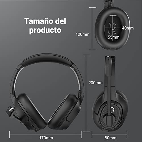 Bluetooth Headset for PC, Wireless Computer Headphone with AI-Powered Environmental Noise Cancelling Microphone & 2.4G USB Dongle, 55H Playtime, Over Ear Comfort Office Headset for Work, Laptop, Zoom