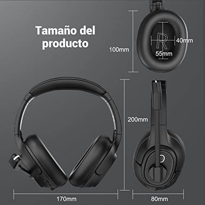 Bluetooth Headset for PC, Wireless Computer Headphone with AI-Powered Environmental Noise Cancelling Microphone & 2.4G USB Dongle, 55H Playtime, Over Ear Comfort Office Headset for Work, Laptop, Zoom