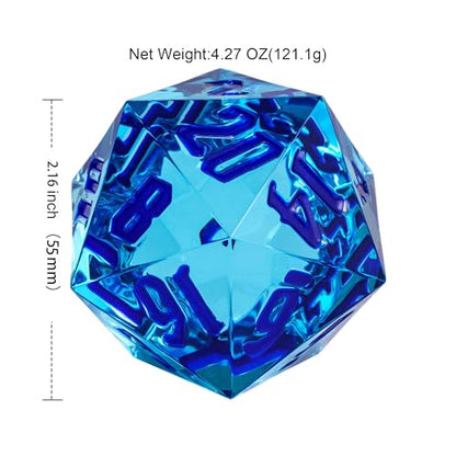 55mm 20 Sided DND Dice, Giant D20 D&D Polyhedral Dice Large D20 with Die Gift Box for Dungeons and Dragons, RPG Table Games (Transparent Blue/Blue Numbers) - color: Transparent Blue/Blue Numbers