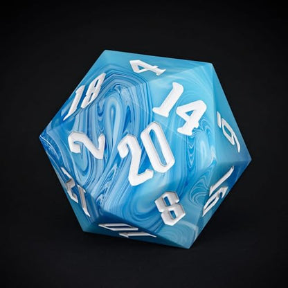 D20 Single Dice 55mm, 20 Sided DND Dice, Giant D20 D&D Polyhedral Die Large Die for RPG, Table Games (Blue/White Number) - color: Blue With White/White Number