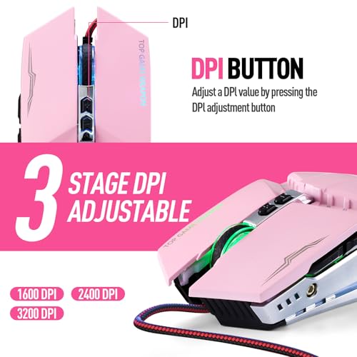 Guiheng Wired 60% Gaming Keyboard and Mouse Combo, Ultra-Compact 61 Keys RGB Backlit Mini Keyboard, Lightweight 3200 DPI Optical, Wired Gaming Set for Windows,PC, MAC PS5 Xbox Gamer(BlackBerry Pink) - color: Blackberry Pink combo