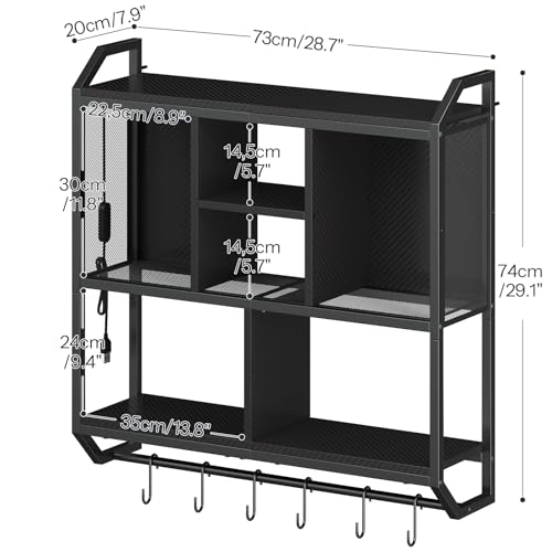 HOOBRO Gaming Floating Shelves with LED Lights, 28.7" LED Wall Mounted Shelf, 3-Tier Display Rack for Wall Storage, Floating Rack with Hanging Rod and 6 S-Hooks, for Gaming Room, Black BB70DBJ01 - color: Black