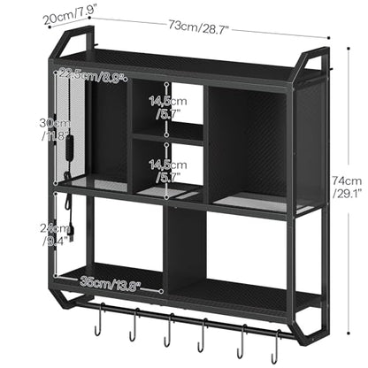 HOOBRO Gaming Floating Shelves with LED Lights, 28.7" LED Wall Mounted Shelf, 3-Tier Display Rack for Wall Storage, Floating Rack with Hanging Rod and 6 S-Hooks, for Gaming Room, Black BB70DBJ01 - color: Black