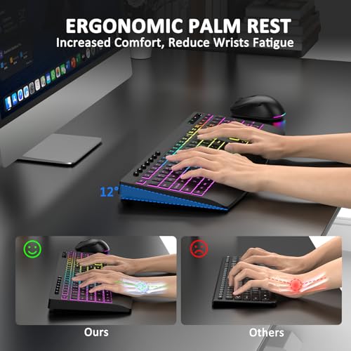 Wireless Keyboard and Mouse Combo, 9 Backlit Effects, 4000mAh Rechargeable Backlit Keyboard with Wrist Rest, 6 Button Mouse, 2.4G Full Size Quiet Keyboard Set for Computer, PC, Laptop, Mac, Windows