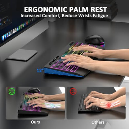 Wireless Keyboard and Mouse Combo, 9 Backlit Effects, 4000mAh Rechargeable Backlit Keyboard with Wrist Rest, 6 Button Mouse, 2.4G Full Size Quiet Keyboard Set for Computer, PC, Laptop, Mac, Windows
