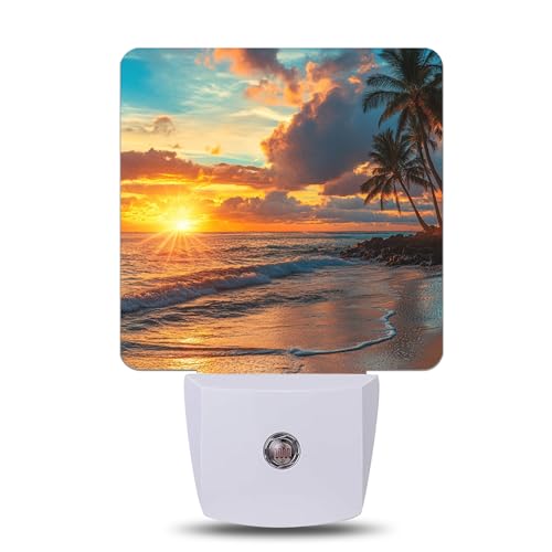 Beach Sunset Night Light,Sea Palm Tree Nightlight Lamp with Dusk to Dawn Sensor for Home Indoor Stairway Kitchen Corridor, Decorative Night Lights Plug Into Wall for Boys Girls Women Men Room Gifts - color: Beach Sunset