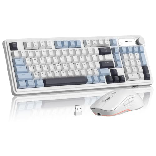 MageGee V990 Creamy Wireless Keyboard and Mouse Combo, 99 Keys RGB Backlit Rechargeable Quiet Gaming Keyboard, Adjustable Optical Mouse, with Number Pad, Keyboards Set for Desktop, Laptop, PC(Blue) - color: Blue