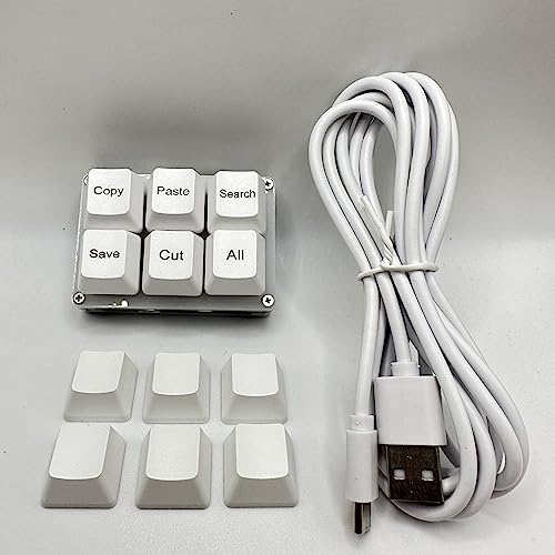 BTXETUEL Copy Paste Search Save Cut All 6-Key Keyboard One Handed OSU Keypad Programmable Mechanical Shortcut Macro Keyboard for Working and Gaming (White) | Hot-swappable Mini Mechanica RGB Keypad for Macros and Rhythm Games Office Work Shortcut Keys - c