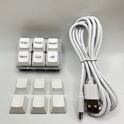 BTXETUEL Copy Paste Search Save Cut All 6-Key Keyboard One Handed OSU Keypad Programmable Mechanical Shortcut Macro Keyboard for Working and Gaming (White) | Hot-swappable Mini Mechanica RGB Keypad for Macros and Rhythm Games Office Work Shortcut Keys - c