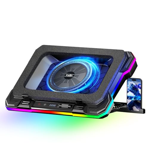 KeiBn Gaming Laptop Cooling Pad, Laptop Cooling Stand with 5.5inch External Cooling Fan, Rapid Cooling Laptop 15.6-19.3inch, Infinitely Variable Speed, 8 Height Stands, 4 USB Ports, Blue - color: RGB