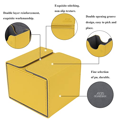 AEGIS GUARDIAN Card Deck Box with Dice Tray for MTG Cards, Commander Deck Box fit 150+ Sleeved Cards, PU Leather Card Storage Box Strong Magnet Deck Game Case for TCG CCG, Yellow - color: 6-2