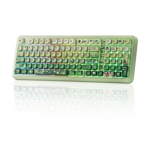KiiBoom Phantom98 Lite 96% Wireless Mechanical Gaming Keyboard, VIA Programmable, Creamy Keyboard with Gasket, 8000mAh Battery, Hot Swap, RGB Backlits, NKRO for Win/Mac (Green, Mochi Switch) - color: Green, size: Mochi Switch