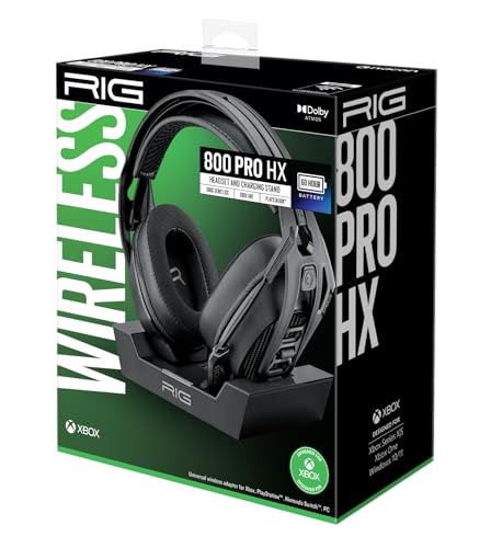 RIG 800 PRO HX Wireless Gaming Headset & Multi-Function Base Station Xbox | Officially Licensed for Xbox Series X|S, Xbox One, PC - Dolby Atmos 3D Audio - Up to 60 Hour Battery - Flip-to-Mute Mic
