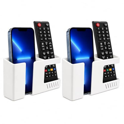 Strong Adhesive Wall Mount Phone Holder D3 Punch-Free Bedside Phone Shelf with Charging Port, Sticky Remote Control Storage Box, Bathroom & Kitchen Wall Organizer (2 Pack-White) - color: 2 Pack-W