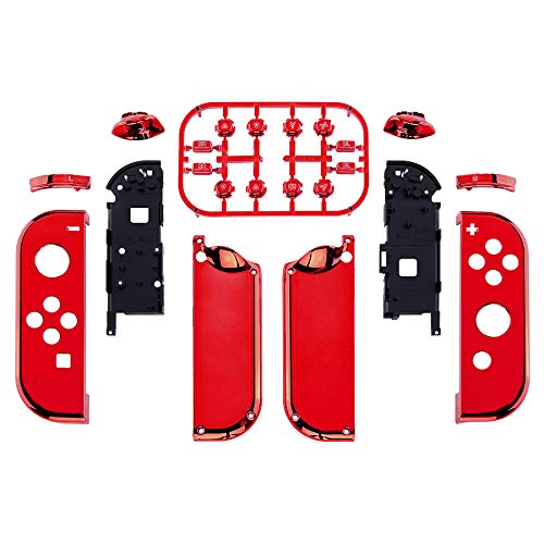 eXtremeRate DIY Replacement Shell Buttons for Nintendo Switch & Switch OLED, Chrome Red Custom Housing Case with Full Set Button for Joycon Handheld Controller - Console Shell NOT Included - color: Chrome Red